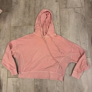 Roan + Ryan Cropped Pink Hoodie Sweatshirt Pullover Distressed Size S
